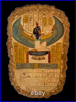 RARE ANTIQUE ANCIENT EGYPTIAN Stela Winged Goddess Isis Magic Hieroglyphic