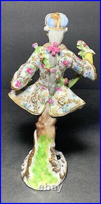 RARE Antique MEISSEN DRESDEN Porcelain Man Dancer with FLORAL GARLAND FIGURINE