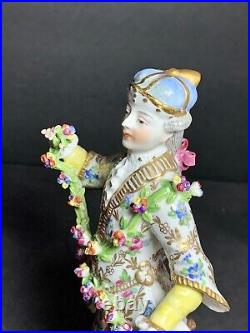 RARE Antique MEISSEN DRESDEN Porcelain Man Dancer with FLORAL GARLAND FIGURINE