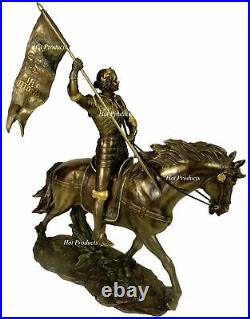 ROMAN CATHOLIC SAINT JOAN OF ARC on Horse With Flag Sculpture Statue Bronze Finish