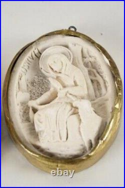 Rare 18th Century Italian Plaster Cameo Depicting St. Agnes in Gilt Metal Frame