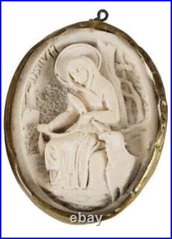 Rare 18th Century Italian Plaster Cameo Depicting St. Agnes in Gilt Metal Frame