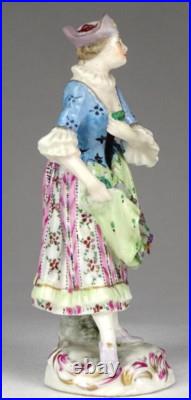 Rare Antique FRENCH WOMAN FLOWER SELLER IN HAT PORCELAIN FIGURINE Height 12 CM