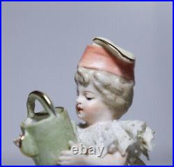 Rare Antique Hand Painted Bisque Porcelain Jeweled Lace Dress Miniature Figurine