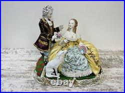 Rare Dresden Porcelain Gild Victorian Couple Borzoi Dog Large 1950's 17' Rare Dresden Porcelain Gild Victorian Couple Borzoi Dog Large 1950's 17'