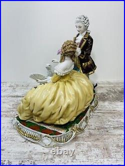 Rare Dresden Porcelain Gild Victorian Couple Borzoi Dog Large 1950's 17' Rare Dresden Porcelain Gild Victorian Couple Borzoi Dog Large 1950's 17'