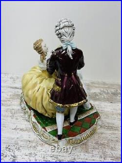 Rare Dresden Porcelain Gild Victorian Couple Borzoi Dog Large 1950's 17' Rare Dresden Porcelain Gild Victorian Couple Borzoi Dog Large 1950's 17'