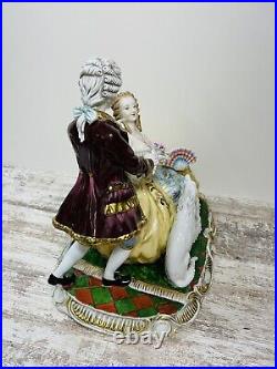 Rare Dresden Porcelain Gild Victorian Couple Borzoi Dog Large 1950's 17' Rare Dresden Porcelain Gild Victorian Couple Borzoi Dog Large 1950's 17'