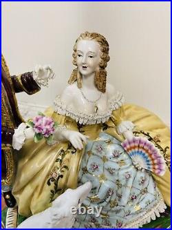 Rare Dresden Porcelain Gild Victorian Couple Borzoi Dog Large 1950's 17' Rare Dresden Porcelain Gild Victorian Couple Borzoi Dog Large 1950's 17'