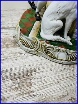 Rare Dresden Porcelain Gild Victorian Couple Borzoi Dog Large 1950's 17' Rare Dresden Porcelain Gild Victorian Couple Borzoi Dog Large 1950's 17'