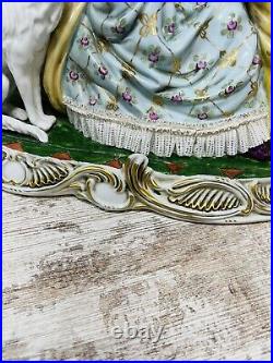 Rare Dresden Porcelain Gild Victorian Couple Borzoi Dog Large 1950's 17' Rare Dresden Porcelain Gild Victorian Couple Borzoi Dog Large 1950's 17'