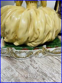 Rare Dresden Porcelain Gild Victorian Couple Borzoi Dog Large 1950's 17' Rare Dresden Porcelain Gild Victorian Couple Borzoi Dog Large 1950's 17'