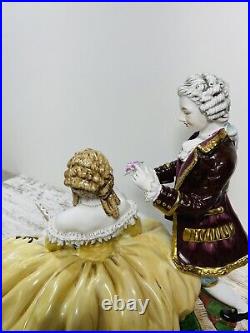 Rare Dresden Porcelain Gild Victorian Couple Borzoi Dog Large 1950's 17' Rare Dresden Porcelain Gild Victorian Couple Borzoi Dog Large 1950's 17'
