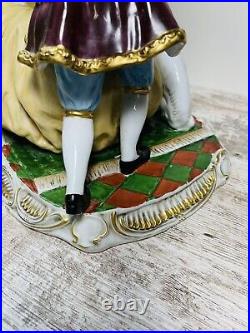 Rare Dresden Porcelain Gild Victorian Couple Borzoi Dog Large 1950's 17' Rare Dresden Porcelain Gild Victorian Couple Borzoi Dog Large 1950's 17'