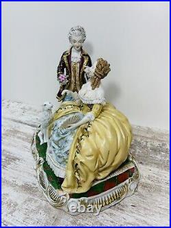 Rare Dresden Porcelain Gild Victorian Couple Borzoi Dog Large 1950's 17' Rare Dresden Porcelain Gild Victorian Couple Borzoi Dog Large 1950's 17'