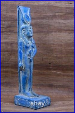 Rare Egyptian statue of goddess Hathor large statue blue stone, made in Egypt