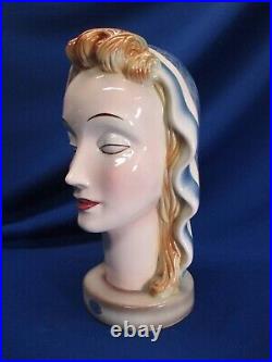 Rare Goldscheider 12.5h Bust Of Woman In Lacy Blue Scarf