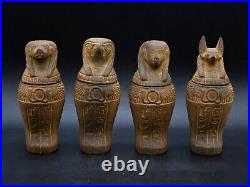 Rare Set of four canopic jars organs Sculpture ancient Egyptian art heavy stone