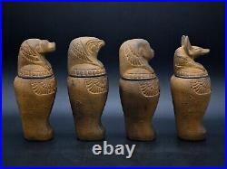 Rare Set of four canopic jars organs Sculpture ancient Egyptian art heavy stone