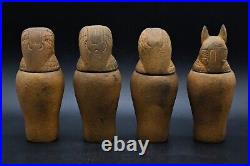 Rare Set of four canopic jars organs Sculpture ancient Egyptian art heavy stone