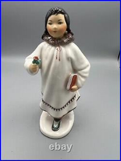 Rare Vintage Russian LFZ Russia Yakut Girl withFlower & Book, Porcelain Figurine