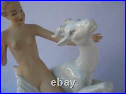 Rare Vintage Wallendorf Schaubach Porcelain Nude Girl with Rearing Gazelle