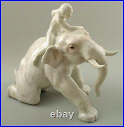 Rare figure group with mahout and elephant. Bing & Grondahl. Approx. 1920