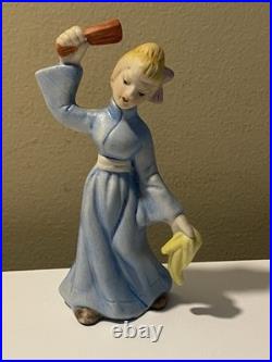 Rare vintage mid century ceramic figurine Angry Housewife With Rollin Pin & Rag