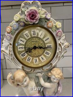 Rate Antique Von Schierholz Hand Painted German Putti Cherub Porelain Clock 14