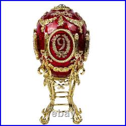 Red and Gold Caucasus Faberge Egg Replica Trinket Box, Easter Gift, Photo Frames