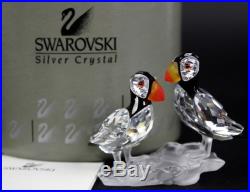 Retired Signed Swarovski Austrian Crystal Puffins Art Glass Bird Sculpture JWD