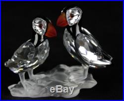 Retired Signed Swarovski Austrian Crystal Puffins Art Glass Bird Sculpture JWD