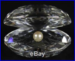 Retired Swarovski Austria Crystal 2 Clam Oyster Shell w Pearl Signed Sculpture