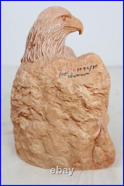 Roger Wermers Signed 1998 Native American Face & Eagle Sculpture 12 Tall