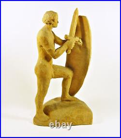 Roman Gladiator With Sword, Vintage Handmade Woodenware Carved Figurine! (f031)