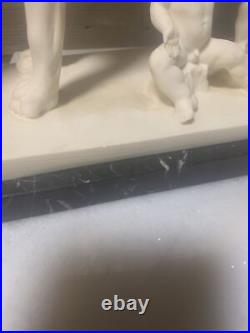 Romulus and Remus suckling wolf statue. Marble Base Signed Santini
