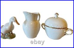 Royal Copenhagen White Duck 1192 Porcelain Figurine, And Cream Sugar Set VTG