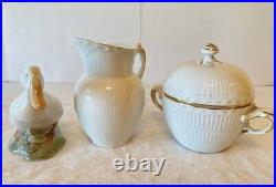 Royal Copenhagen White Duck 1192 Porcelain Figurine, And Cream Sugar Set VTG