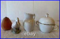 Royal Copenhagen White Duck 1192 Porcelain Figurine, And Cream Sugar Set VTG