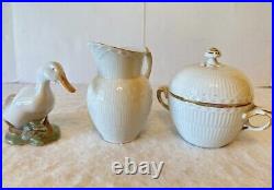 Royal Copenhagen White Duck 1192 Porcelain Figurine, And Cream Sugar Set VTG