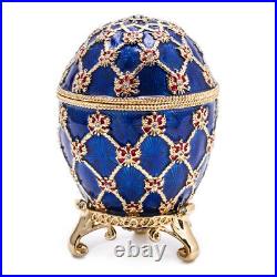 Russian Faberge Egg Replica Jewelry Box Easter Coronation Carriage Blue