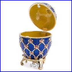 Russian Faberge Egg Replica Jewelry Box Easter Coronation Carriage Blue