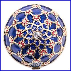 Russian Faberge Egg Replica Jewelry Box Easter Coronation Carriage Blue