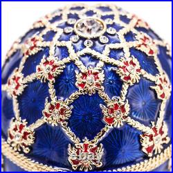 Russian Faberge Egg Replica Jewelry Box Easter Coronation Carriage Blue