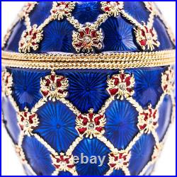 Russian Faberge Egg Replica Jewelry Box Easter Coronation Carriage Blue