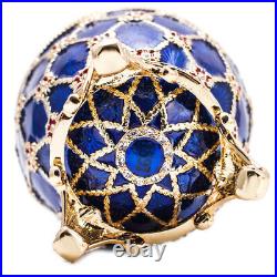 Russian Faberge Egg Replica Jewelry Box Easter Coronation Carriage Blue