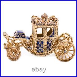 Russian Faberge Egg Replica Jewelry Box Easter Coronation Carriage Blue