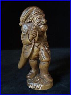 STANDING MAN CARVED NUTCRACKER Pipe & Umbrella Antique Swiss Black Forest c1880