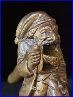 STANDING MAN CARVED NUTCRACKER Pipe & Umbrella Antique Swiss Black Forest c1880