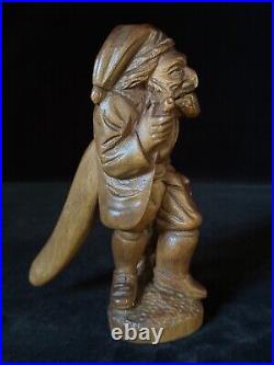 STANDING MAN CARVED NUTCRACKER Pipe & Umbrella Antique Swiss Black Forest c1880